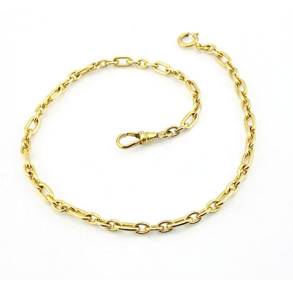 Vintage 12K Gold Filled Pocket Watch Chain Chunky Oval Links Dog Clip 13 Inches